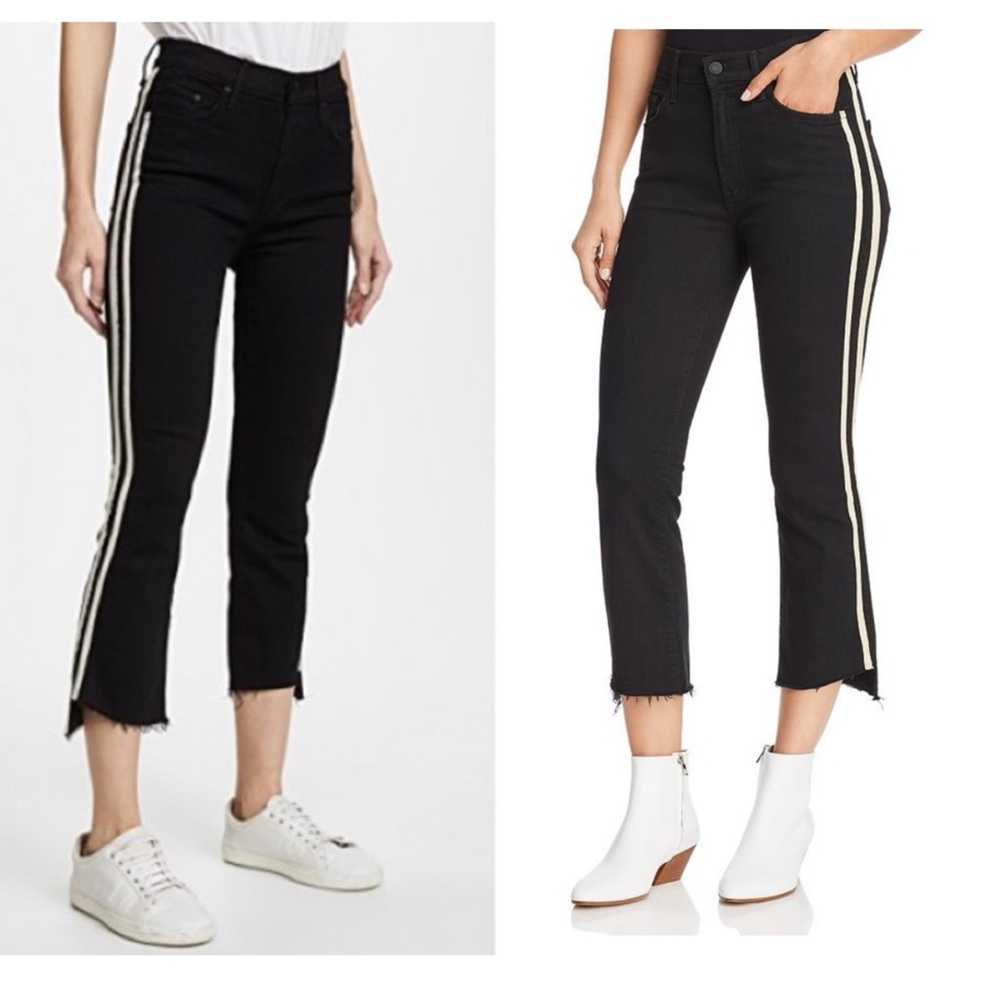 Mother Insider Crop Step Hem Striped Black Jeans Size 27